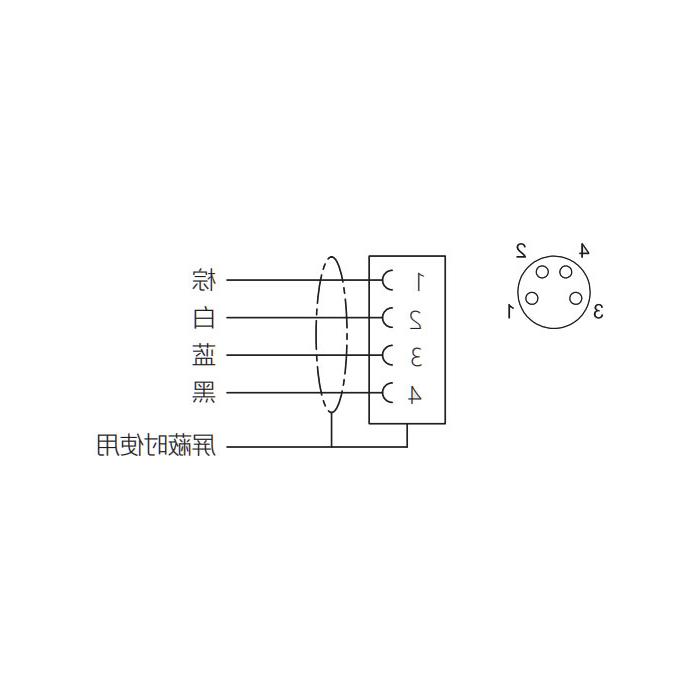 M8 4Pin，母头90°、单端预铸PUR柔性电缆、带屏蔽、黑色护套、63S145-XXX